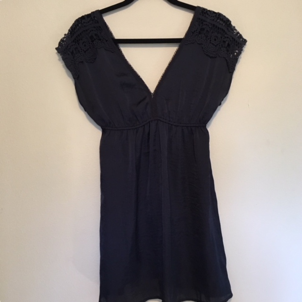 Navy blue Eyeshadow Deep V silky lace dress M